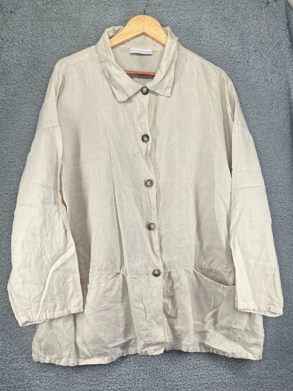 Bryn Walker Large 100% Linen Oversized Button Front Shirt with Pockets Lagenlook